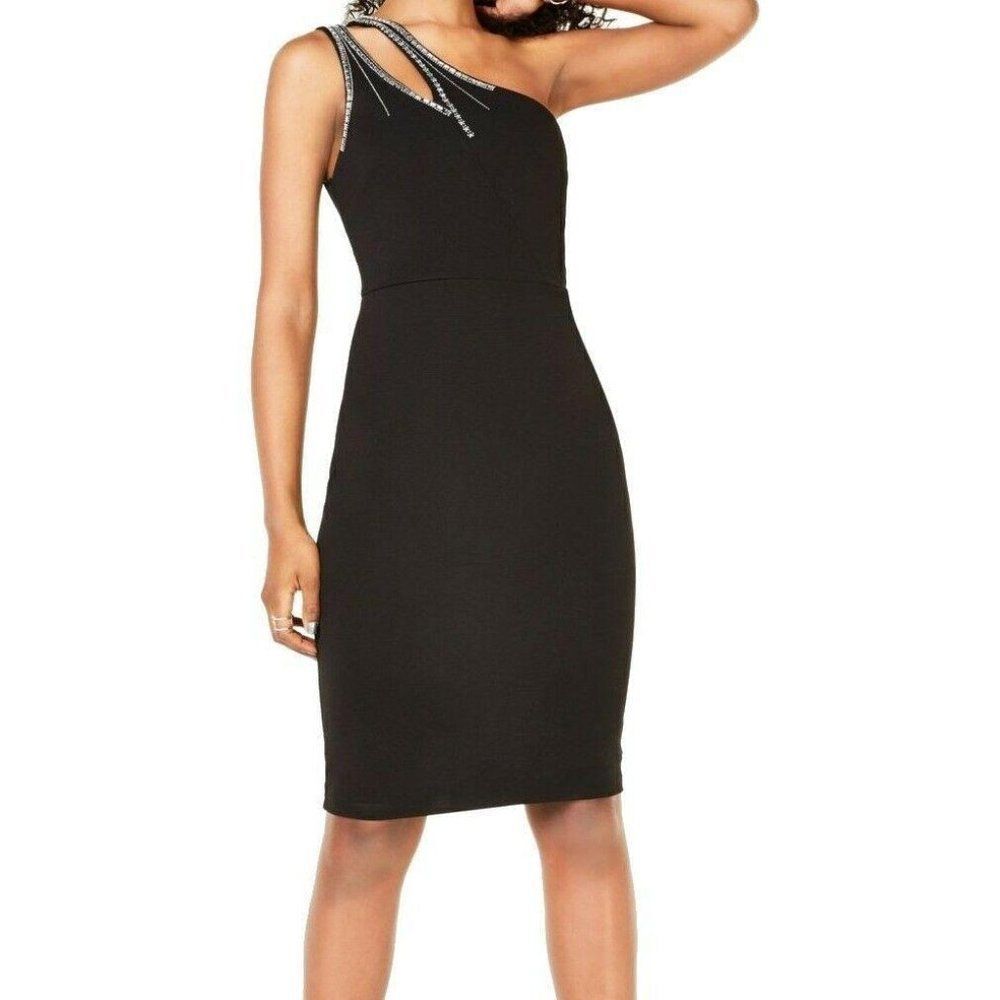 City Studio Juniors Rhinestone One-Shoulder Dress